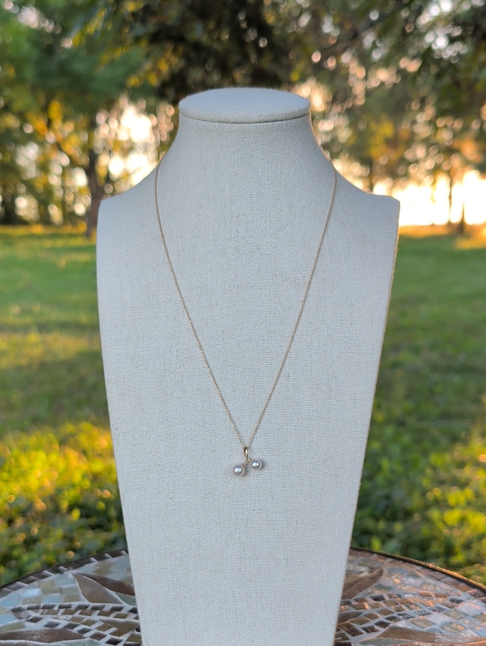 18K Yellow Gold Akoya Pearl Pendant/Necklace, 16"-18" Adjustable